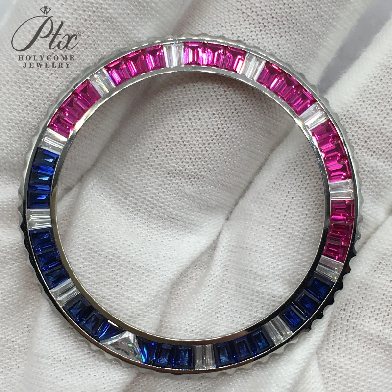 

Custom 40.3mm Watch Bezel Stainless Rainbow Color Loose Gemstone Diamond Moissanite Refit Men Charms Hot Sale Watch Decoration