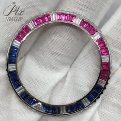 Custom 40.3mm Watch Bezel Stainless Rainbow Color Loose Gemstone Diamond Moissanite Refit Men Charms Hot Sale Watch Decoration