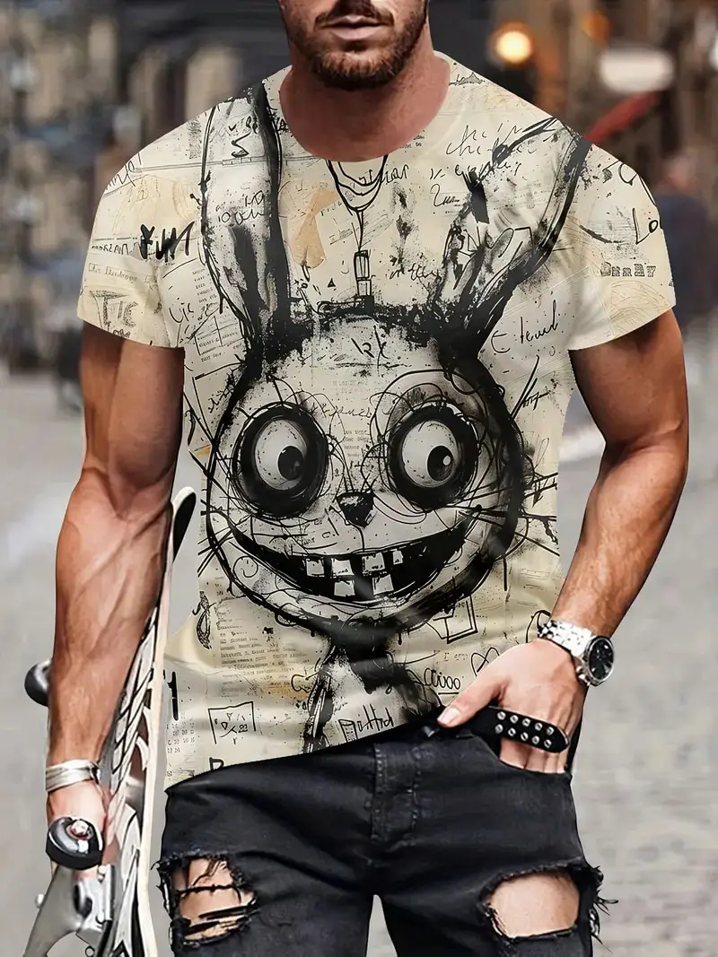 New Monster Graffiti Art Graphic T shirt For Men Funny 3D Animal Printed T-Shirt Casual Short Sleeve Crew Neck Top Oversized Tee