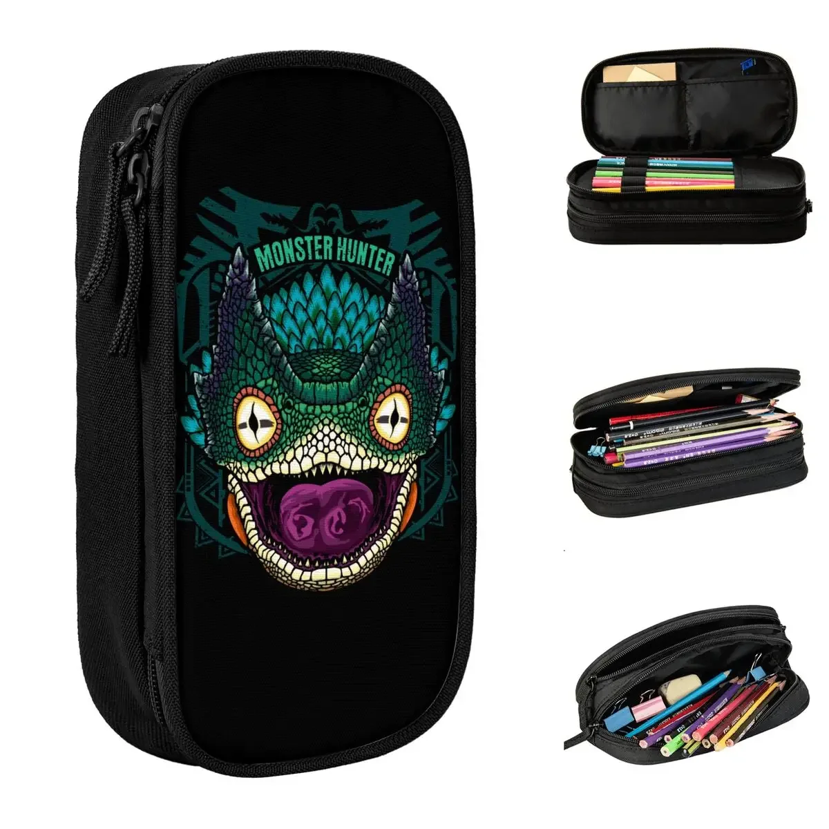 Pukei Pukei  Hunter  Pencil Case Gaming Rathian Dragon Hunting MHW Game Pencil Pouch Pen Box Kids Bags School Gift