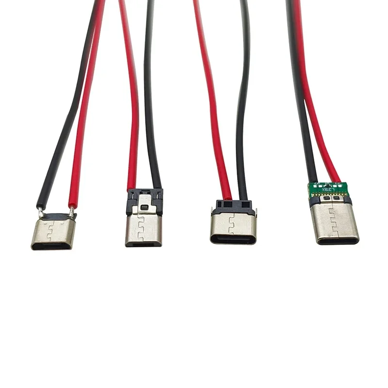 2/5Pcs Micro USB Type-C Male Female Jack 2Pin Welding Connector With 10CM 20AWG Cable Wire For DIY Mobile Phone Charging Port