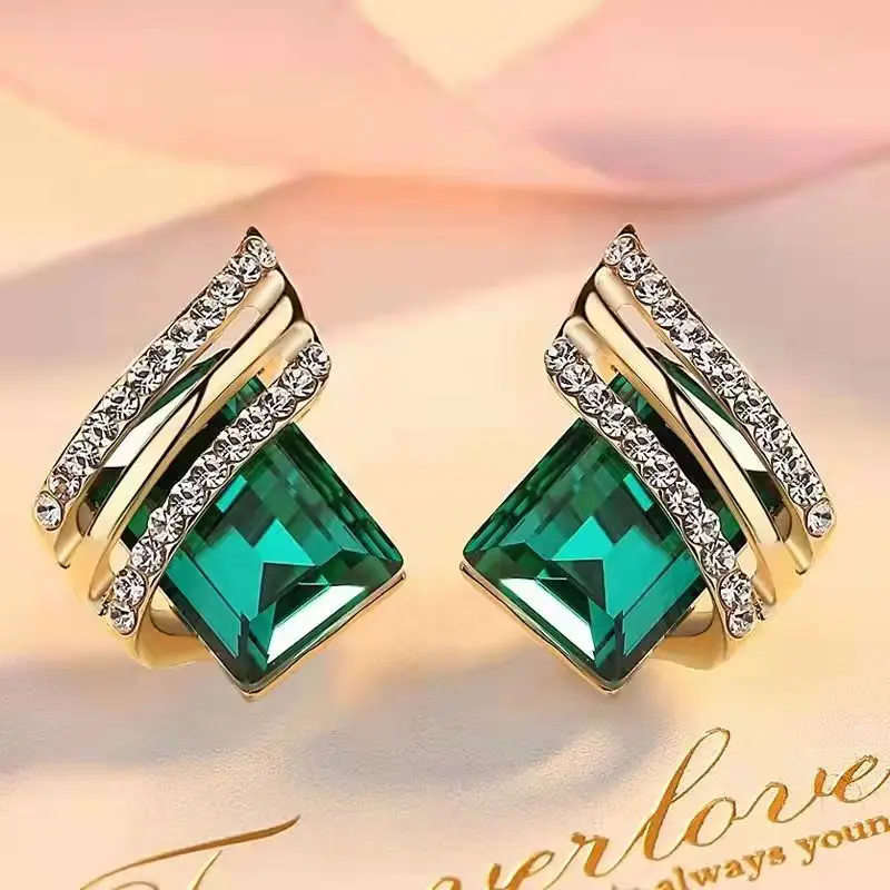 Luxury Fashion Red Crystal Earrings Large Gems Earrings for Women Engagement Earring Jewelry Birthday Party Anniversary Gifts