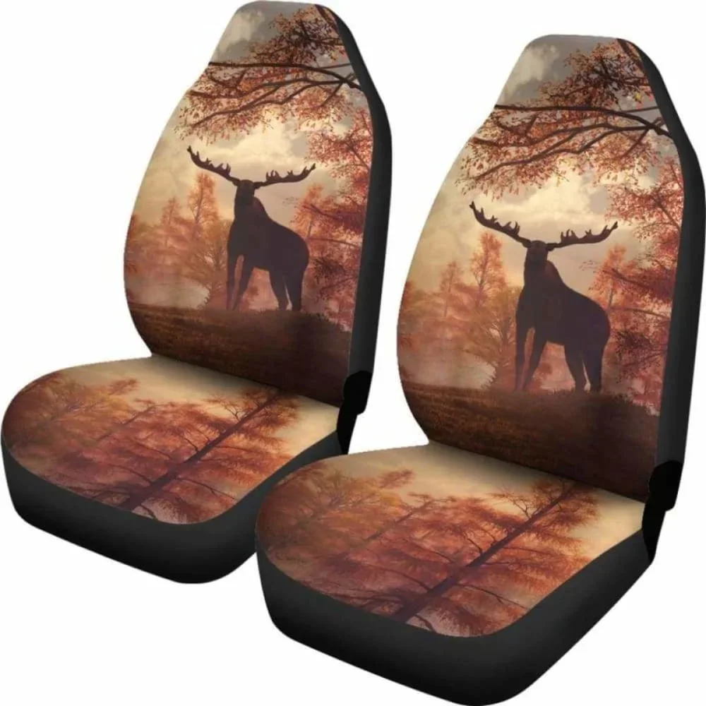 Lonely Moose At Sunset Car Seat Covers 205017,Pack of 2 Universal Front Seat Protective Cover