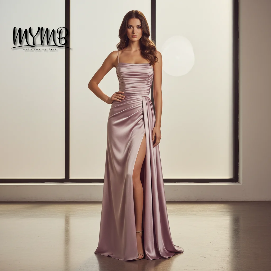 

Вечерние платья MYMB из сатина, красно-розовые, с высоким разрезом, без бретелек, для подружек невесты, с открытыми плечами, классические, для выпускного вечера, AM22208