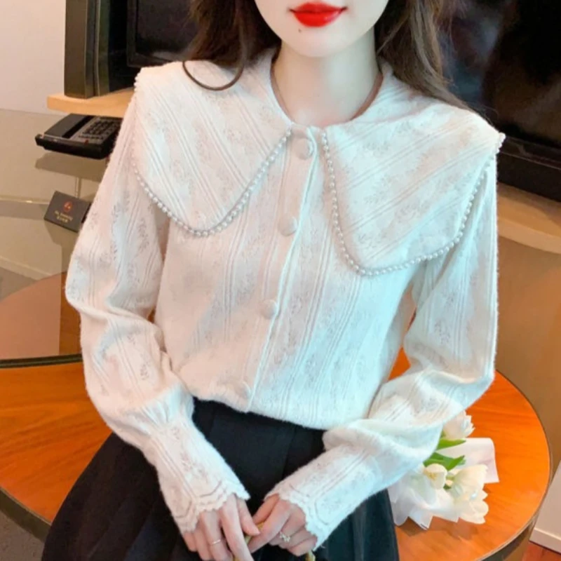 

Sweet Style Long Sleeve Lantern Sleeve Single Button H Type Shirt Spring Autumn New Arrival Regular Fit Pure Color Commute TT820