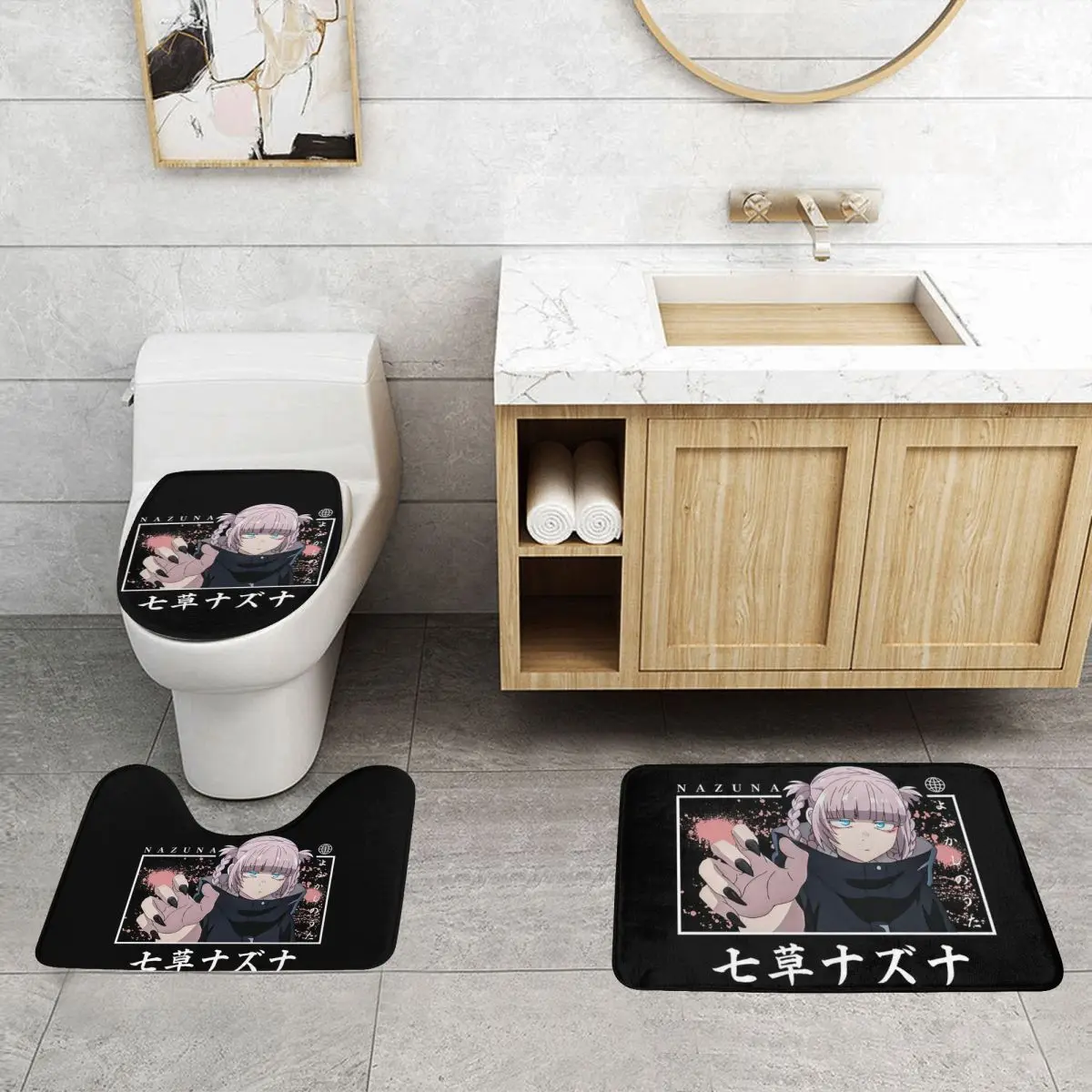 

Call Of The Night Anime Nazuna Nanakusa 3 Pcs Bath Mat Bathroom Set Toilet Lid Cover Home Decor Non-Slip Carpet Floor Rug