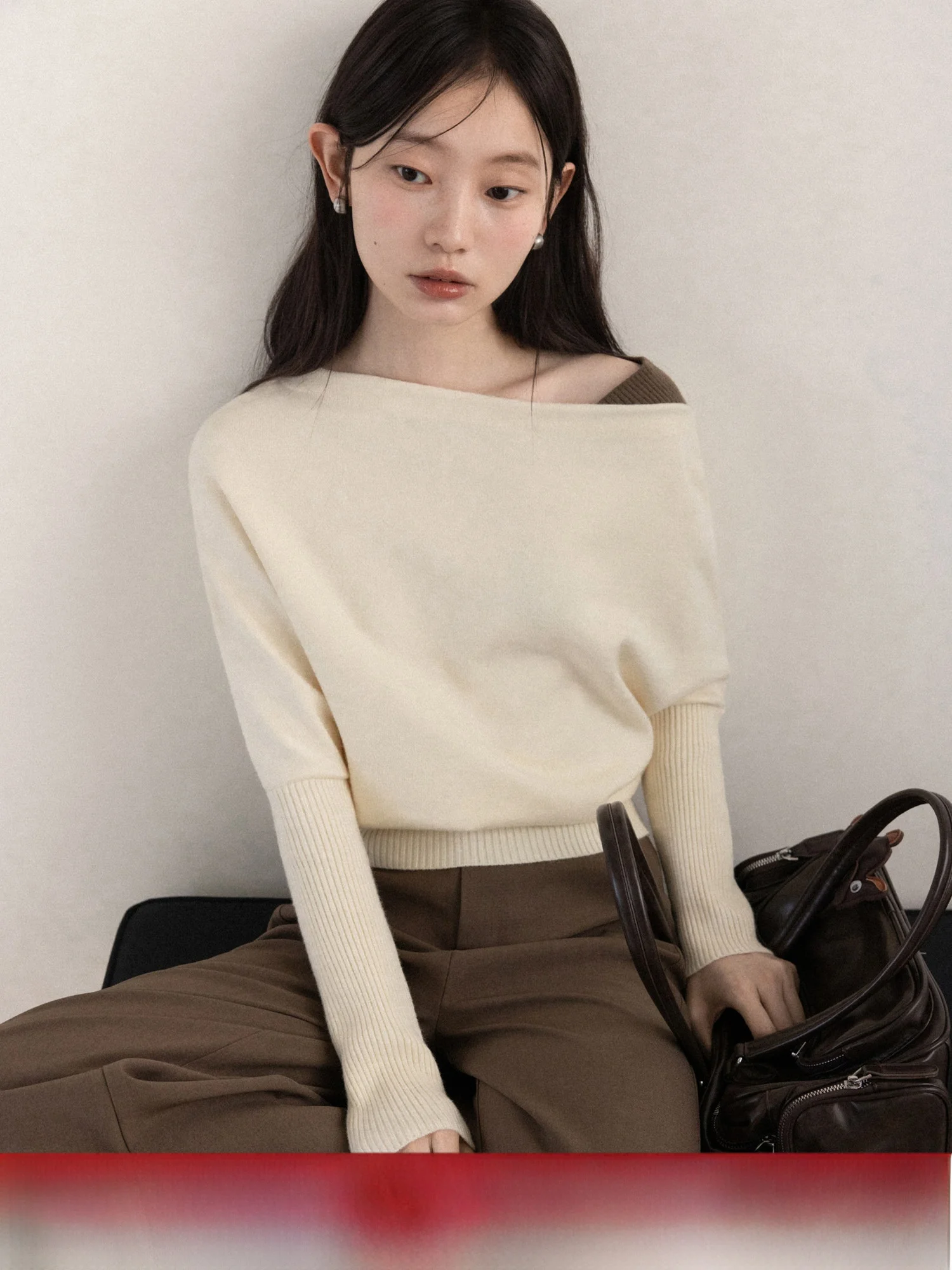 

Ladies Knitted Long Sve Sweater Soft Casual Sle oulder Bared Inner Wear Top Spring Season Faion Soft Polyester Blend