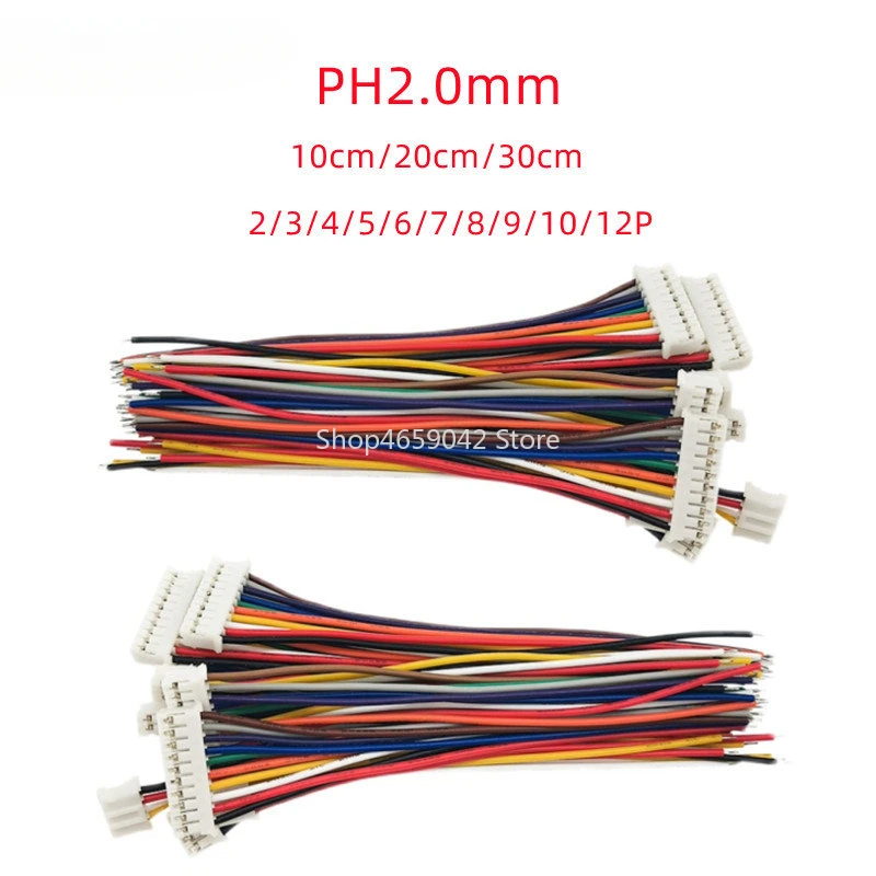 5pcs PH2.0mm Single Head Female Plug Connector 2/3/4/5/6/7/8/9/10Pin with Tin Plated Electronic Wire 26AWG 10cm//20cm/30cm