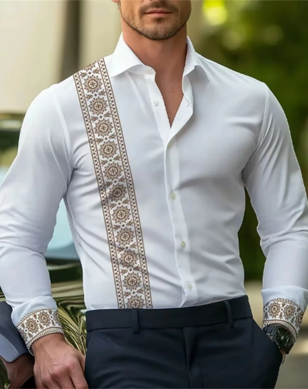 

2025 new striped fashionable men's printed shirt long sleeved casual outdoor street shirt, soft and comfortable casual shirt