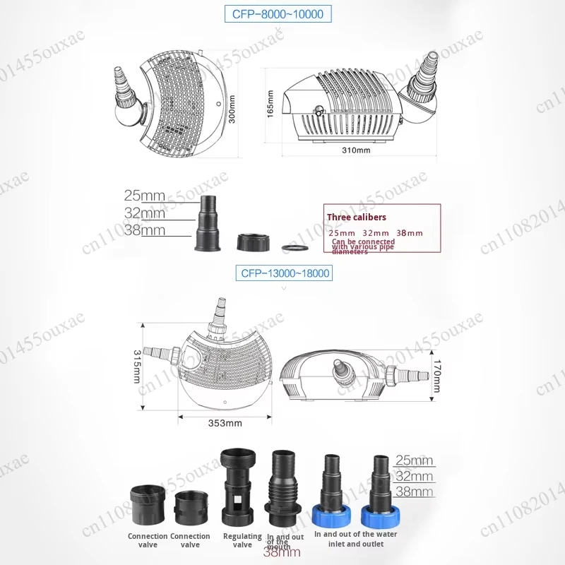 Suitable for a full range of fish pond pumps, circulating pumps, large flow and low power submersible pumps, aquarium filter