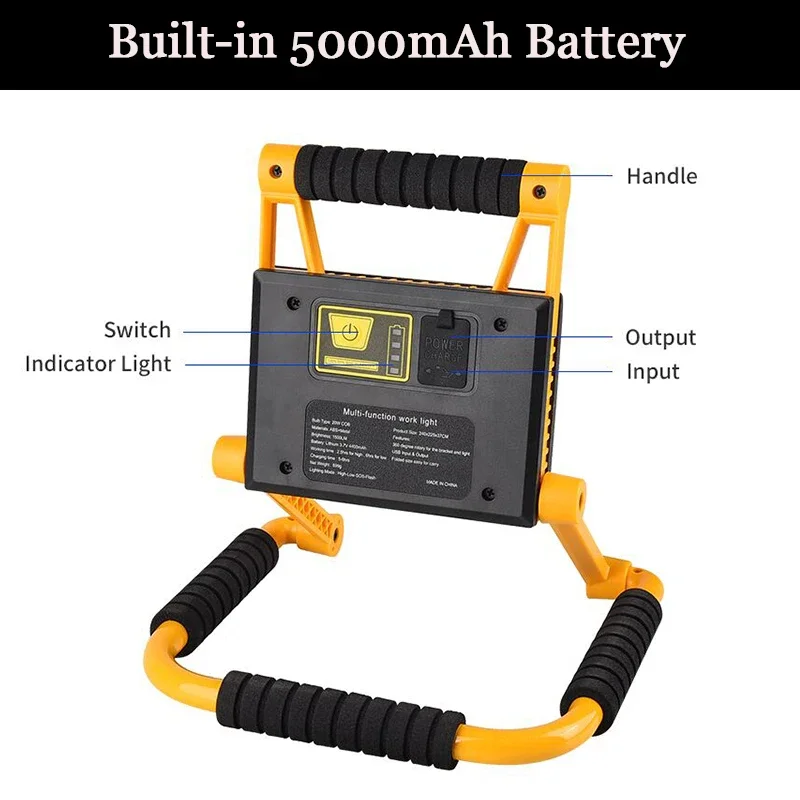 300W LED Work Light Portable Flood Light COB Work Lamp Rechargeable Folding Waterproof Camping Lamp Job Site Lighting