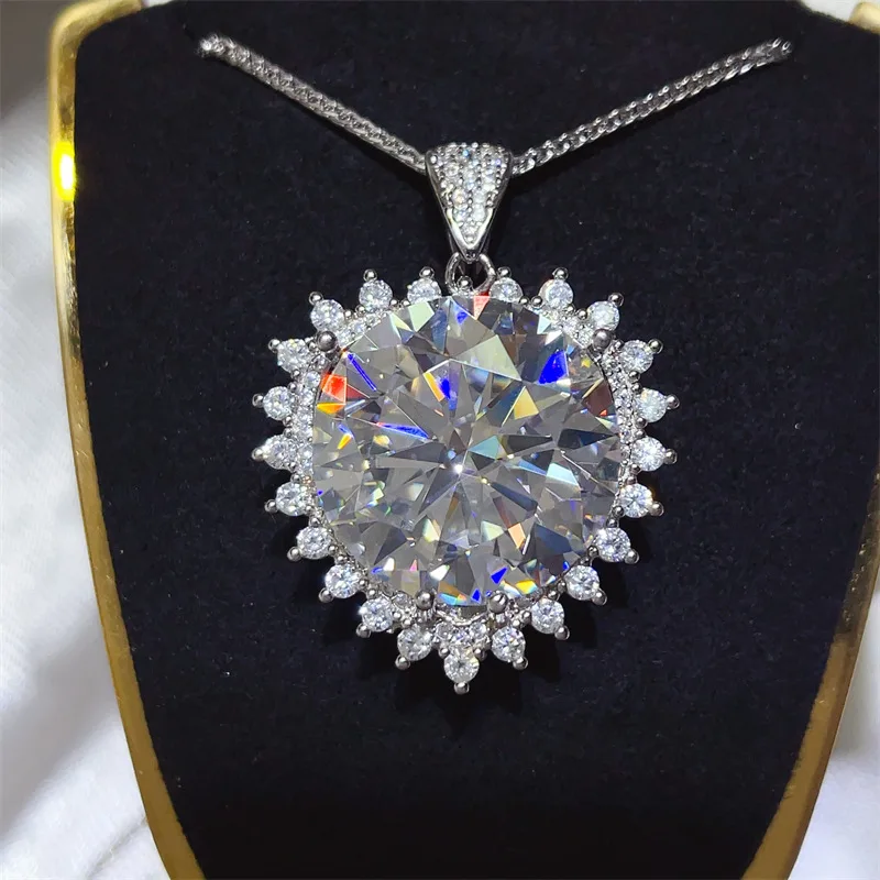 

Solitaire Real 20ct Moissanite Diamond Pendant 925 Sterling Silver Engagement Wedding Pendants Necklace for Women Bridal Jewelry