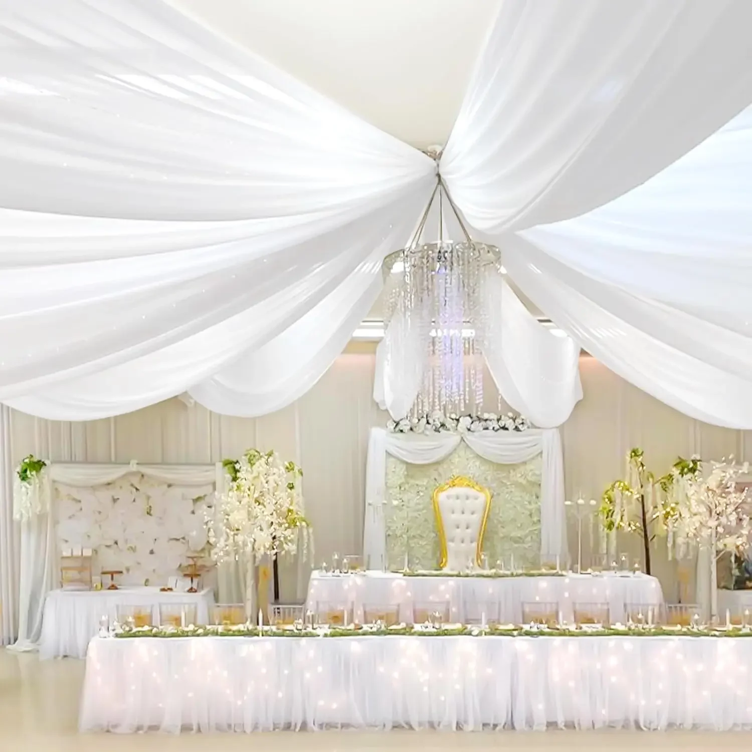 

White Wedding Arch Drape Roof Ceiling Decor Sheer Chiffon Ceiling Draping for Wedding Ceremony Stage Hotel Decoration