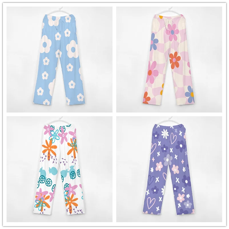 Cartoon Bloemen Schattige Pyjama Broek Heren Dames Loungebroek Superzacht Unisex Slaap Pyjama Broekje Met Zakken Trekkoord