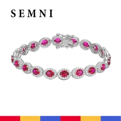 SEMNI 100% S925 Sterling Silver Oval Fancy Vivid Ruby High Carbon Diamond Charm Bracelets for Women Girls Christams