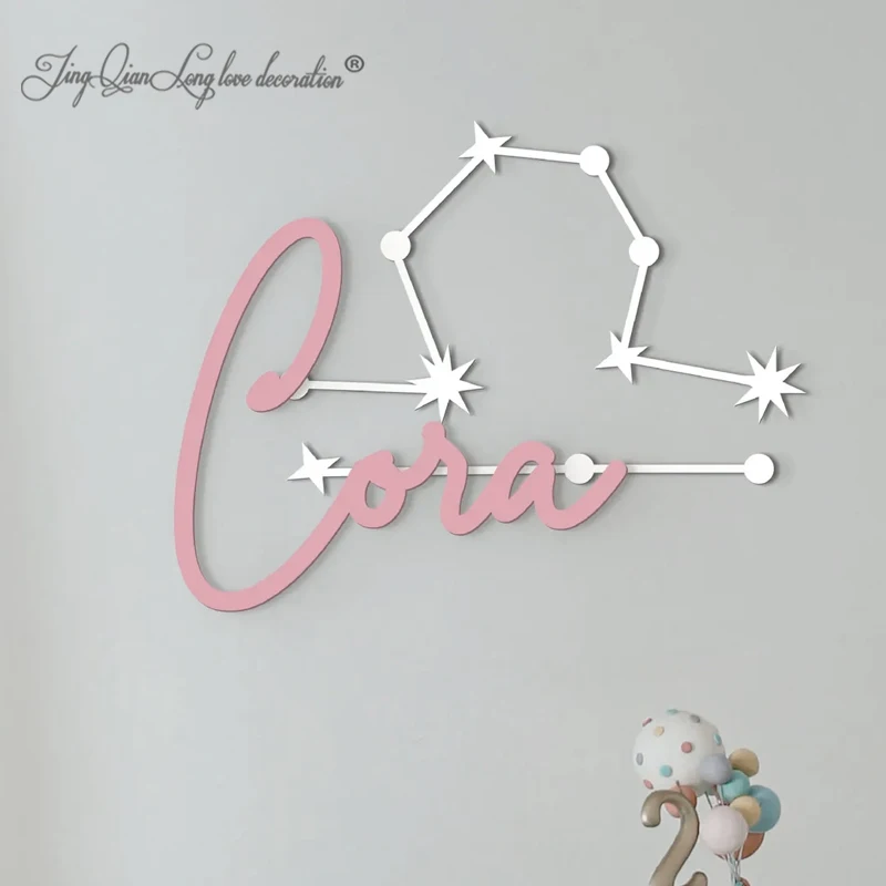 

Custom wooden name sign with zodiac Star name wall decor Constellation sign Space kidsroom Constellation personalized stars over