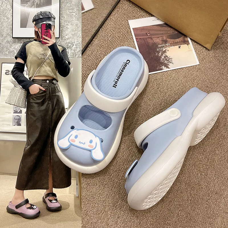 Sanrio Anime Hello Kitty Summer Slippers Kawaii Kuromi Cinnamoroll Cave Shoes Students Home Anti-Slip Beach Sandal Slippers