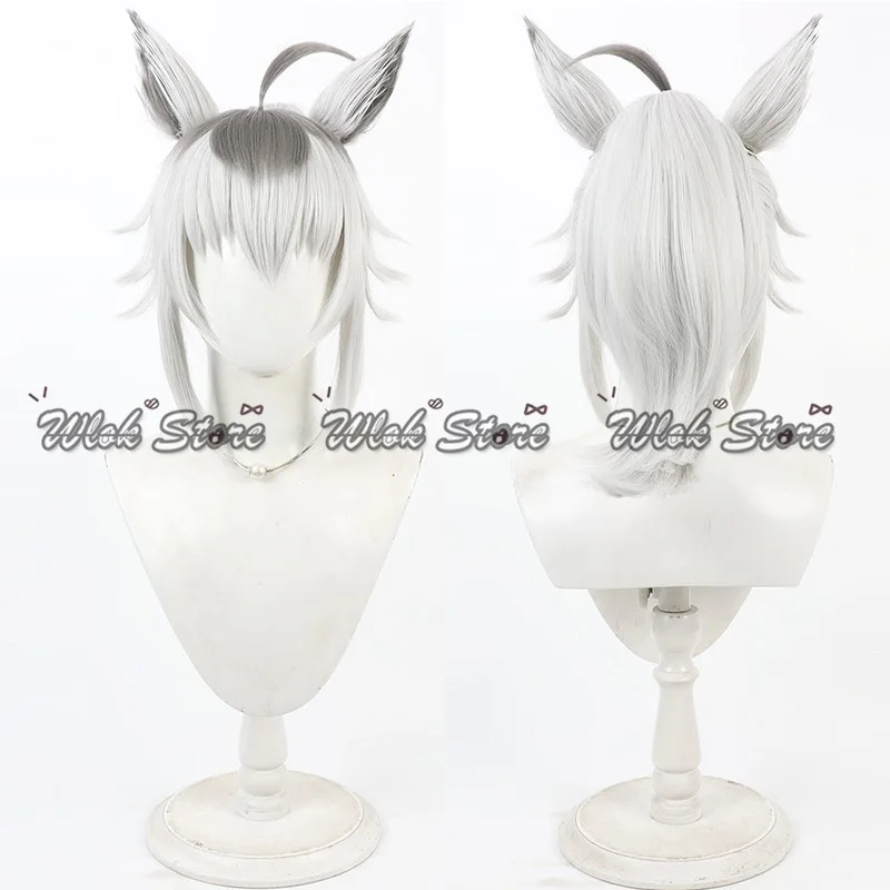 Anime Pretty Derby Oguri Cap Cosplay Perücke Grau Weiß Haar Pferdeohren und Schwanz Halloween Party Karneval Rollenspiel Requisiten Frauen Männer