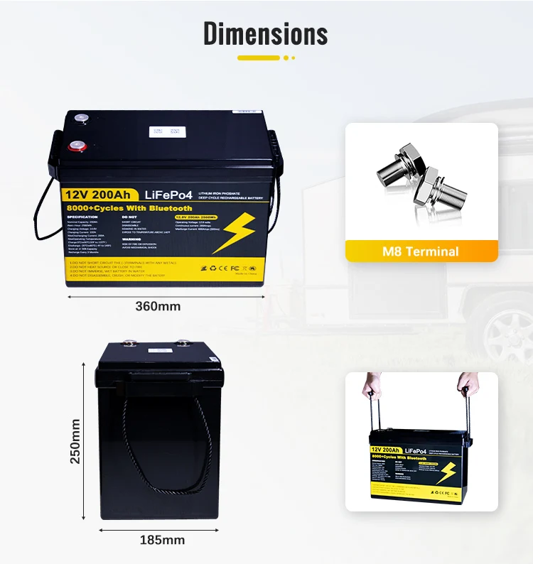 EU Stock 12V 100Ah / 200Ah LiFePO4 Battery 24V Lithium Battery Pack With Smart BMS For RV Home Boat Energy Storage