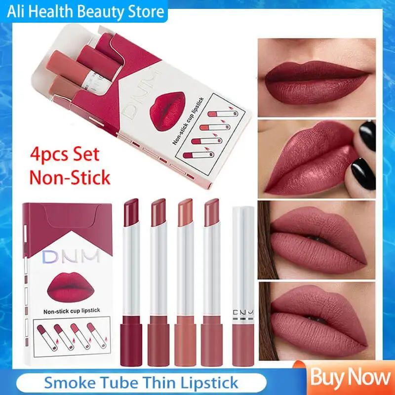 4pcs/Set Lipsticks Velvet Semi-matte Lip Gloss Glitter Long-lasting Lip Tint Sexy Red Lips Makeup Women Beauty Cosmetics