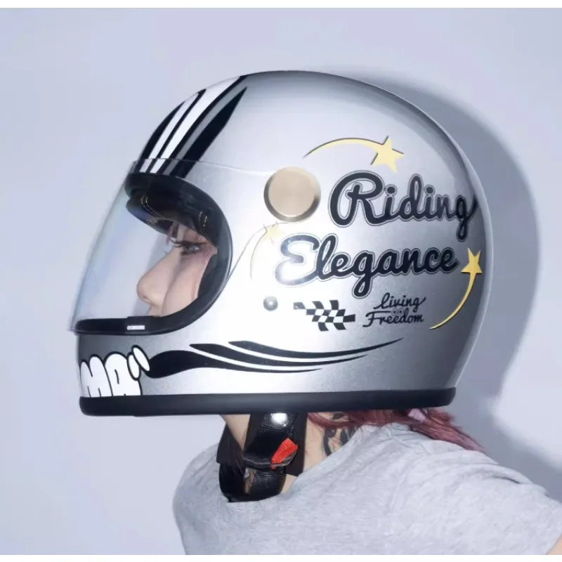 DOT ECE Vintage Motorcycle Helmet Electric Car Helmet Universal Smiley Face Pattern All Seasons Full Face Cascos Para Motos