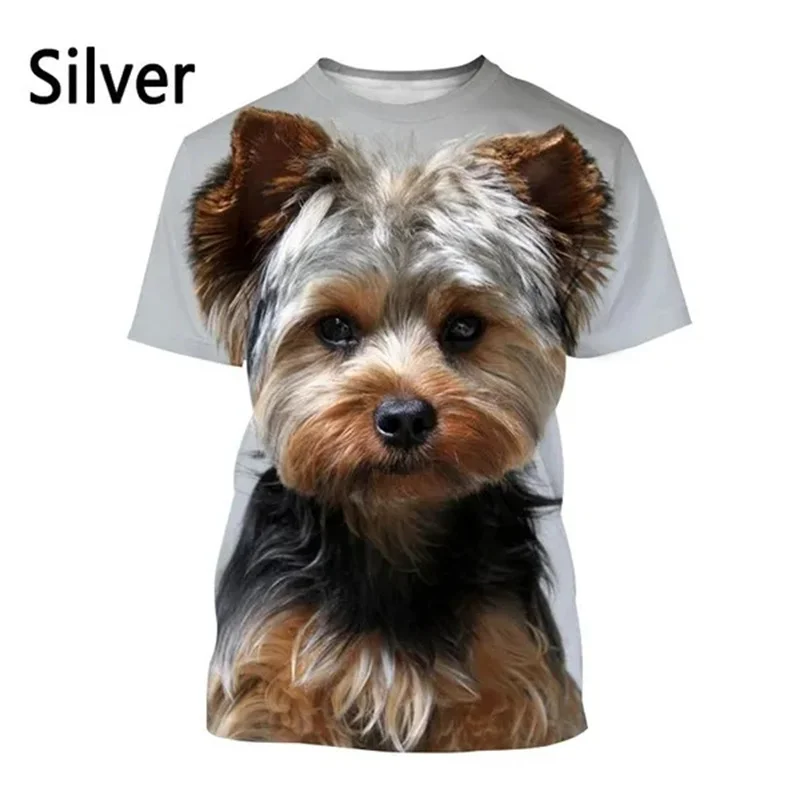 Yorkshire Terrier Dog Graphic T Shirt for Men Clothes 3D Cute Doggy Printed Funny Kids T-shirt Harajuku Fashion Womens Clothing