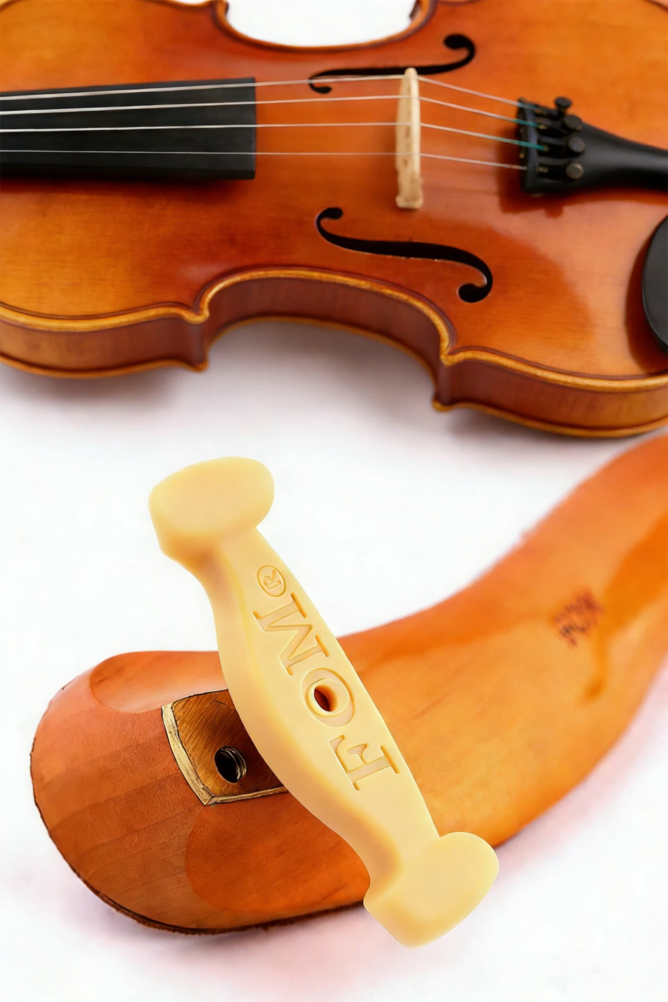 Fom Maple Wood Violin Shoulder Rest with Leather Pad, 4/4 3/4 1/2 1/4 1/8 Size, Ergonomic & Adjustable