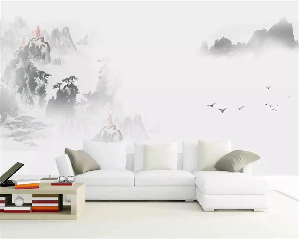 Customized Size Mural Chinese Abstract Lines Ink Landscape Wallpaper Home Decoration Landscape Painting 3d wallpaper murals