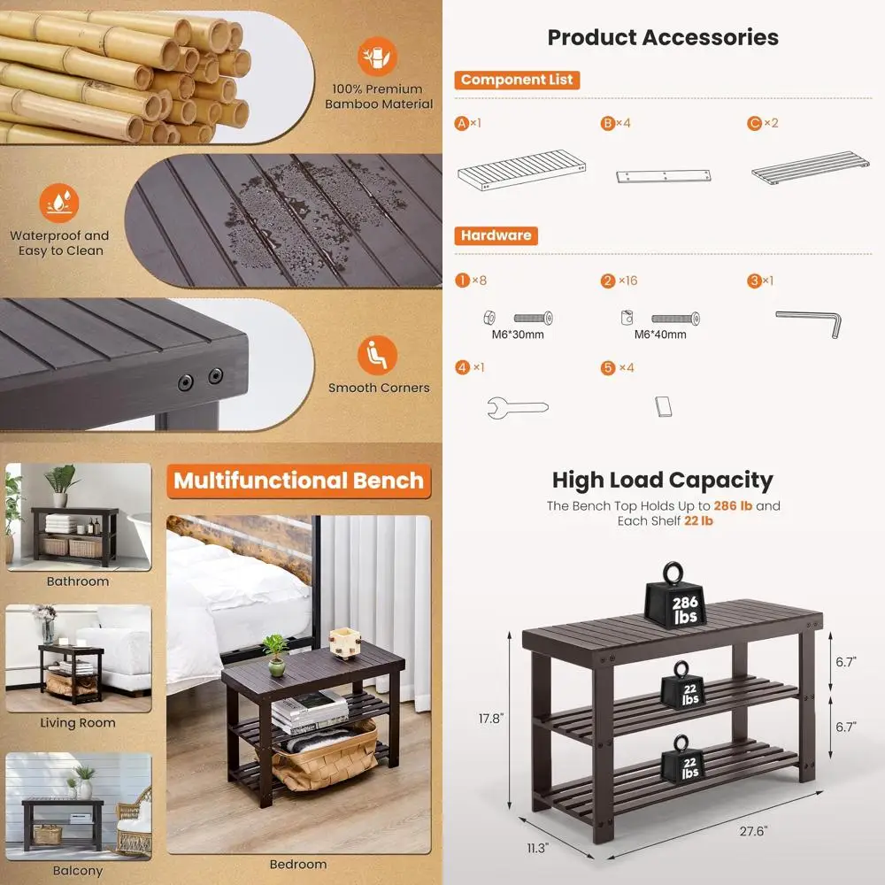 

Трехуровневая тумба-органайзер Sweetcri3 для обуви, бамбуковая полка для хранения в прихожей, подставка для обуви для входной двери, спальни, гостиной, 130 кг