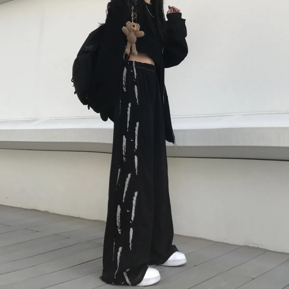 

Женские черные прямые брюки 2021, модные повседневные брюки Y2K, свободные широкие брюки, универсальная трендовая уличная одежда