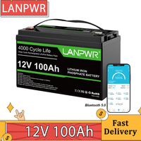 LANPWR 12V 100Ah LiFePO4 Battery Pack, 1280Wh Energy, with 4000+ Deep Cycles & Built-In 100A BMS, with Bluetooth