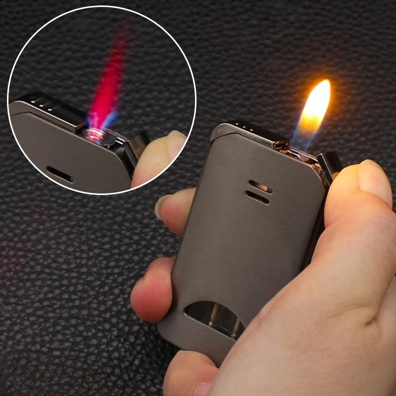 

Newest Dual-fire Switching Open Flame Red Flame Lighter Metal Visible Vent Window Direct Windproof Inflatable Cigarette Lighter