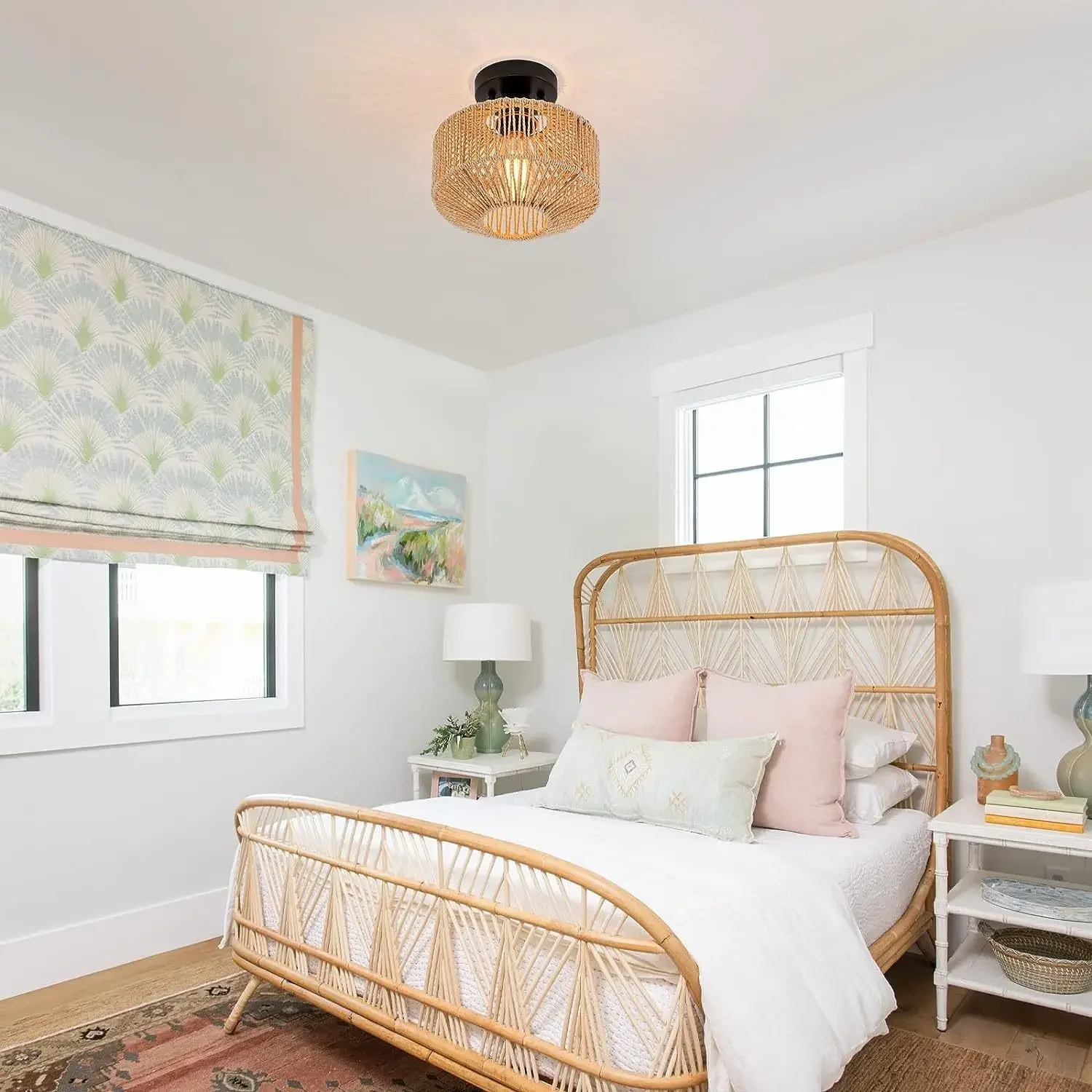 Ceiling Light Modern Home Decoration Light Fixture Rattan Ceiling Lamp E27 LED Lights Hand Woven Bedroom Hanging Lamp