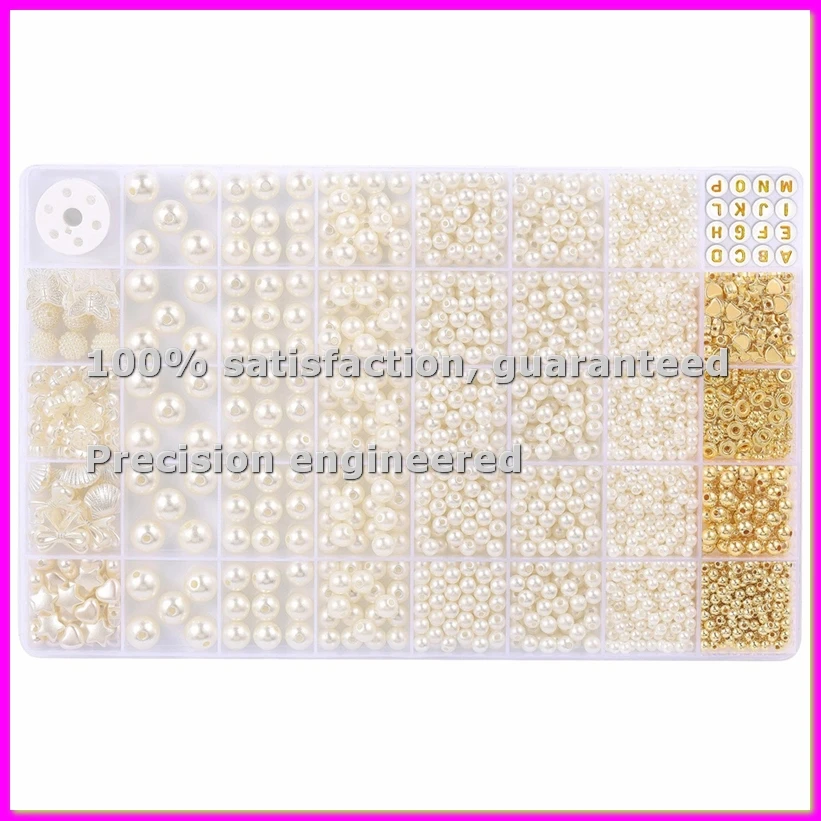 1860pcs Beads Bracelet Making Kit, 5 Sizes Round White Pearl Beads,Assorted Bead for Jewelry Making, DIY Art Crafts-A55K