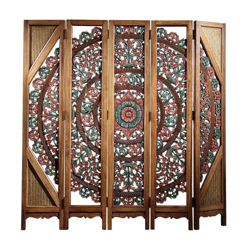 Thai domain new Chinese solid wood carved screen partition Southeast Asia retro hollow folding living room porch furniture