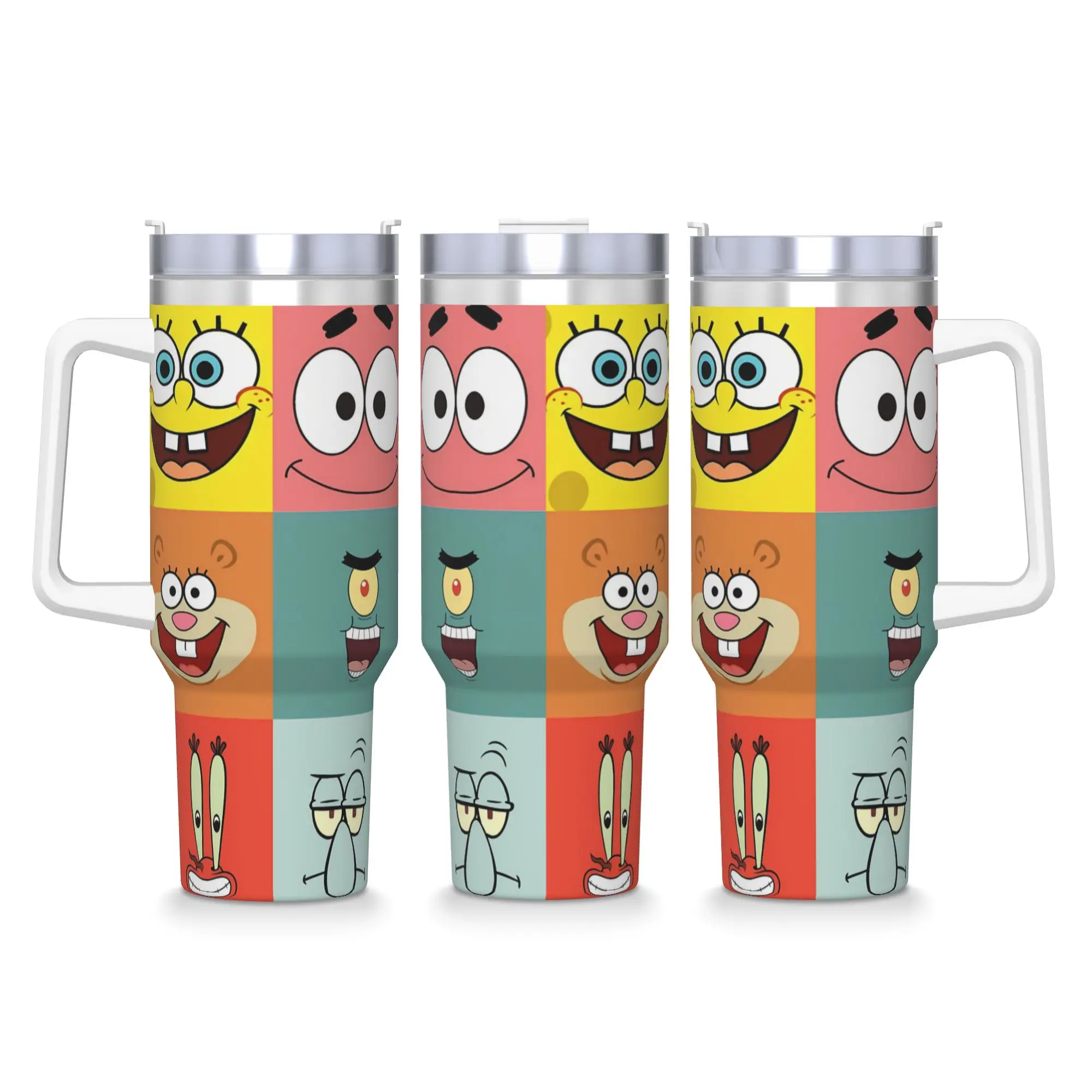 SpongeBobs Six Grid Main Character Portraits Tumbler Cold Water Bottle Insulated Stainless Steel Coffee Mug Custom Car Mugs