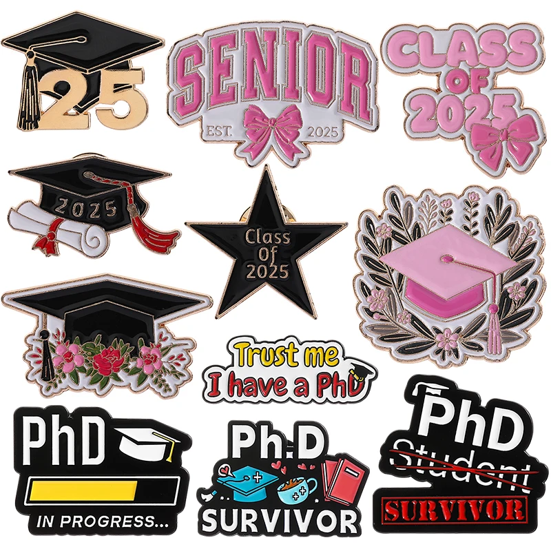 Graduate Finally Enamel Pins PHD Bachelor Cap Brooches Collar Badges Backpack Cartoon Fun Jewelry Gift for Students Friends