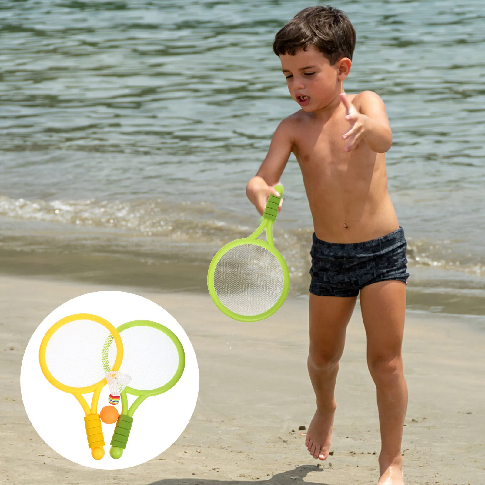 

1Pair Kids Tennis Racket Set Plastic Lightweight Portable Oval Catch Surface Outdoor Activity Ball Equipment