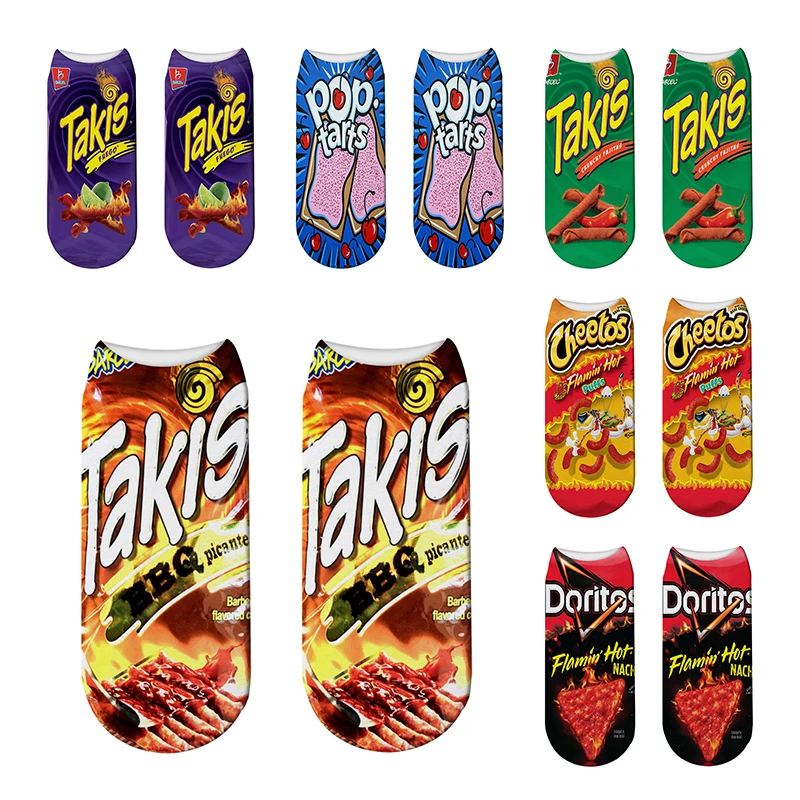 Neue Kreative Cartoon Lebensmittel Socken Frauen 3D Gedruckt Kartoffel Chips Snacks Spaß Kurze Socken Harajuku Casual Mode-Trend Unisex Socken