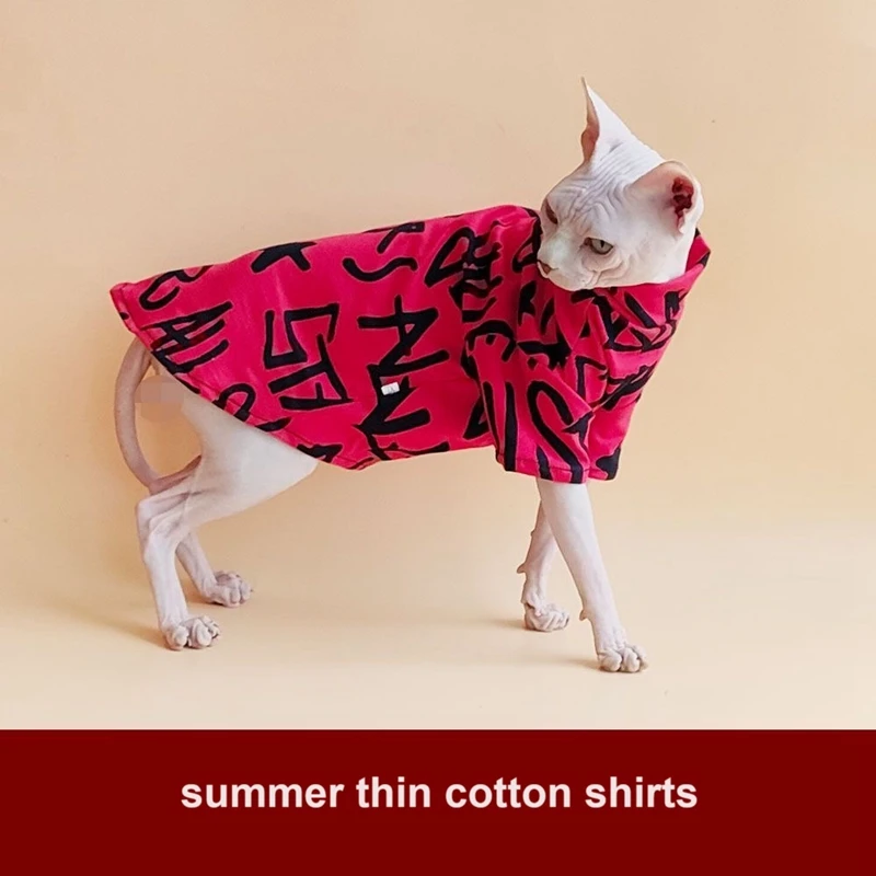 Summer thin Cotton Sphynx Shirt Hairless cat Clothes print letter sleeveless Vest for Sphinx Cat Ourfits Spring Pet Costume