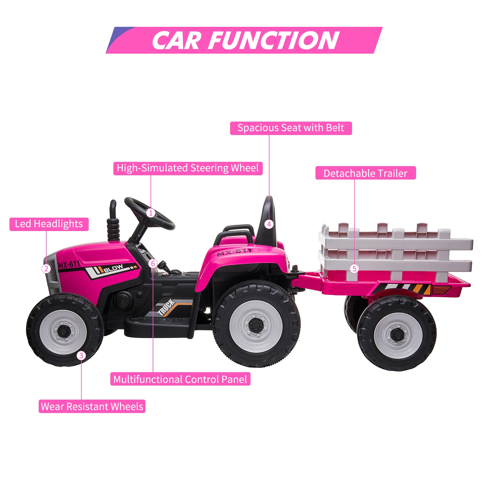 12V Ride-On Tractor with Trailer & Remote Control, Battery-Powered Electric Vehicle for Boys and Girls, Slow Start