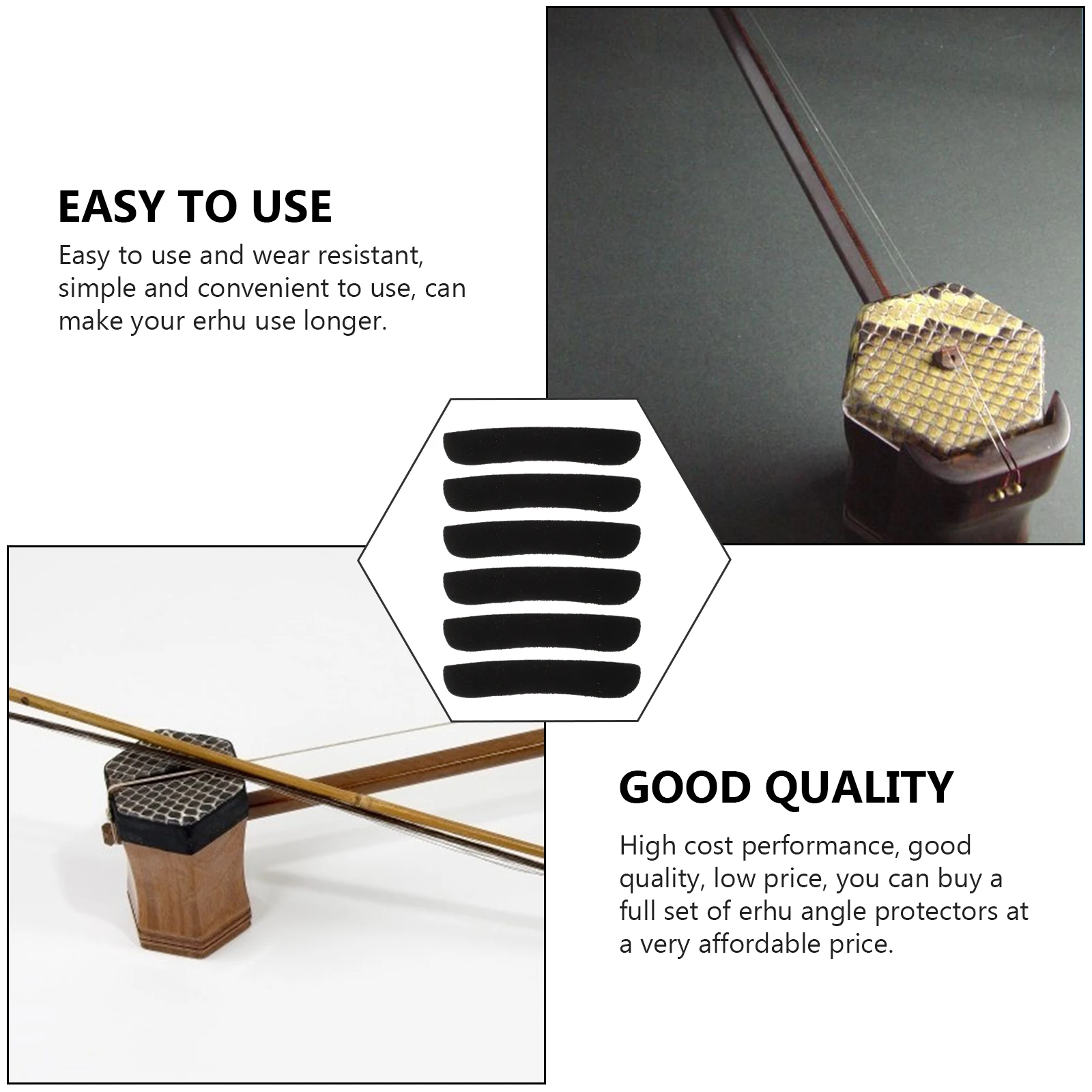 

6 Pcs Erhu Corner Slices Angle Protectors Crash-proof Cushions Wear-resistant Cattlehide Pads Chinese Black