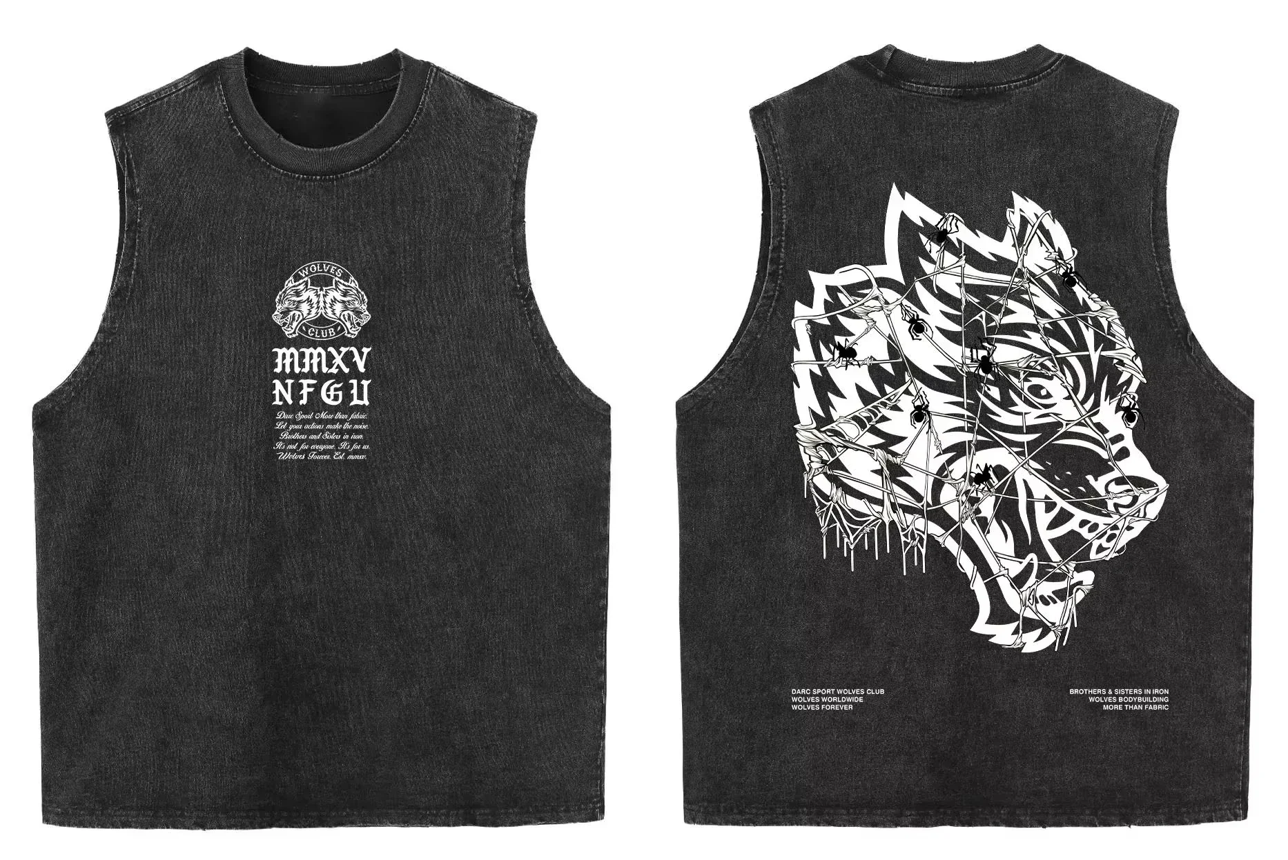 2025 summer American vintage Washed men's T shirt Wolf Head Print Tank Top Gym Fitness Sleeveless T shirt Exercise Vest Women image 3