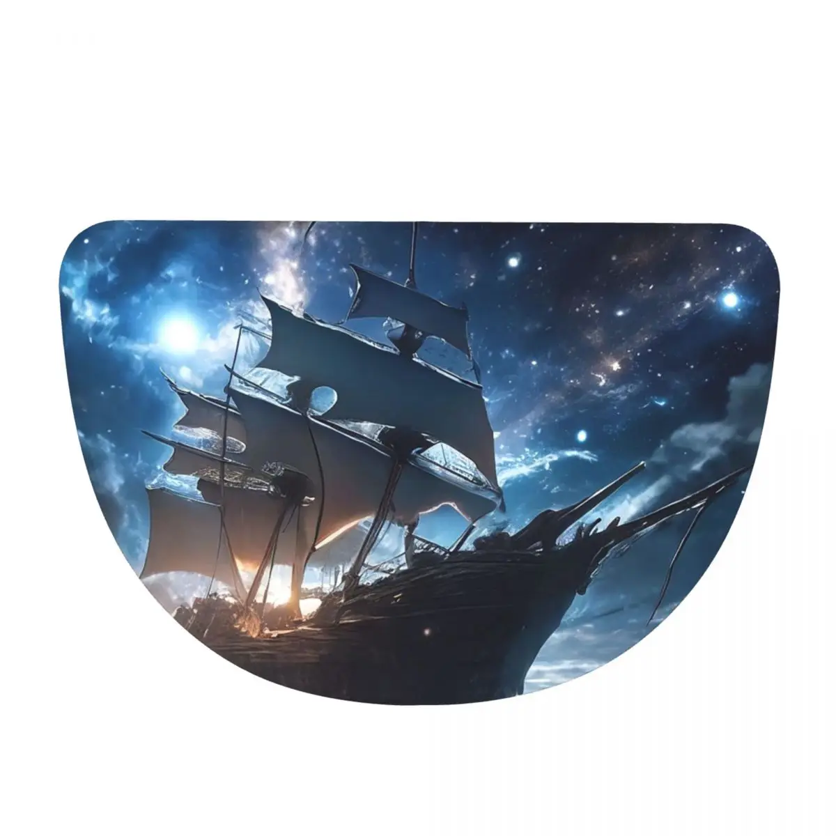 Starry Night Sailboat On The Sea Soft Flannel Half Round Doormat Non Slip Bathroom Mat Absorbent Floor Carpet for Living Room