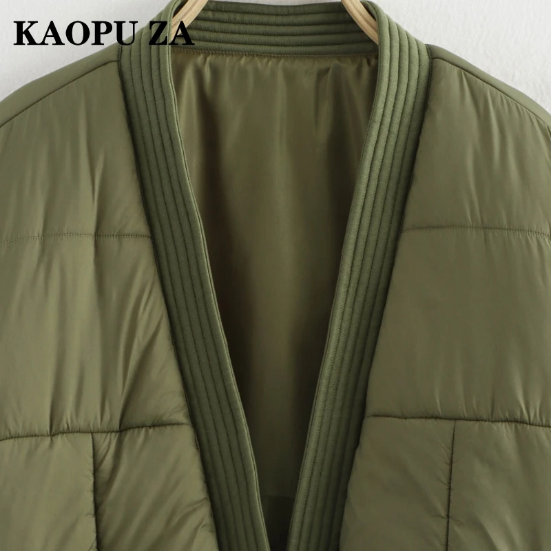 KAOPU ZA Woman 2024 New Autumn/Winter Vintage Solid Color V-Collar Thick Jacket Female Casual Long Sleeve Button Outerwear Coat