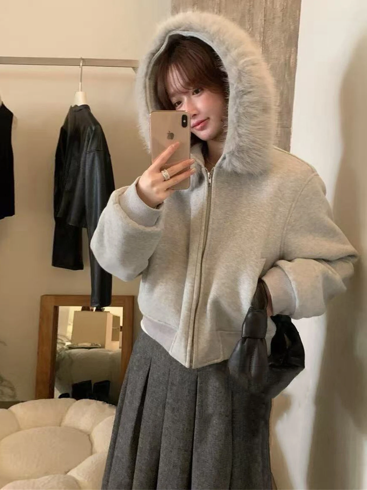 

Thiened Fce теплая молния ort Jaet женская съемная толстовка с капюшоном и большим меховым воротником на внутренней подкладке зимняя верхняя одежда