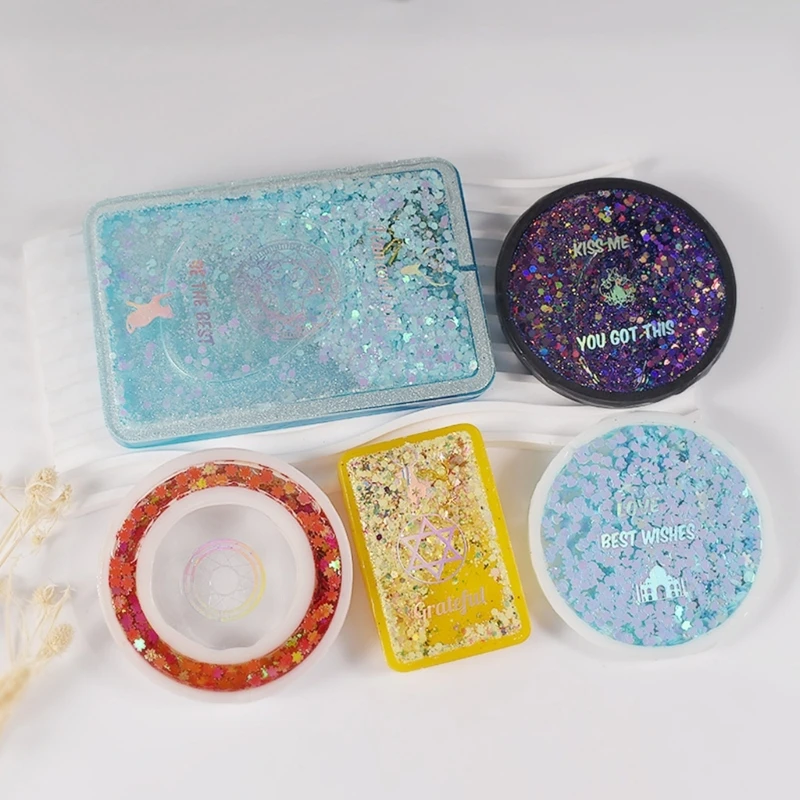 قالب فني من راتينج السيليكون على شكل نجمة مستديرة على شكل قلب للإيبوكسي DIY إطار الرمال المتحركة كأس حصيرة كوستر شاكر هدية مثالية