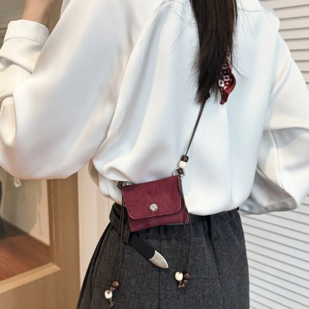 Silk Scarf Suede Crossbody Bag Pu Leather Beads Mini Saddle Bag Lightweight Shoulder Pouch Square Mini Bag