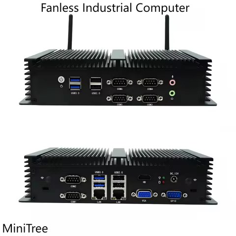 Industrial Fanless Mini PC 6x COM Port Intel i5-8250U 6200U/i3-8130U 8GB/16GB DDR4 Dual 2.5G LAN GPIO for Digital Signage IoT