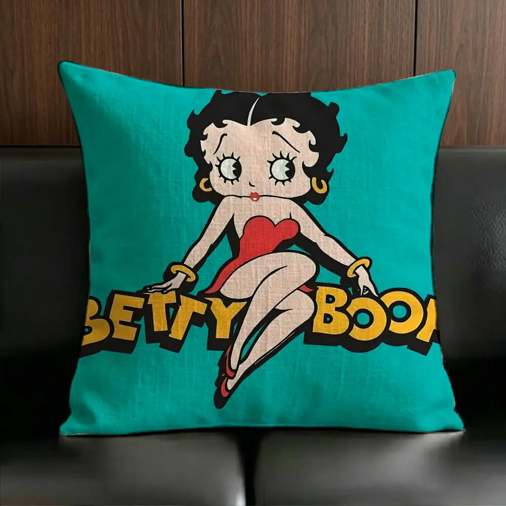 Retro Cartoon B-BettyS Boop Cushion Cover Anti-dustmite Pillowcase Invisible Zipper Silky Short Plush Sofa Cushion Cover
